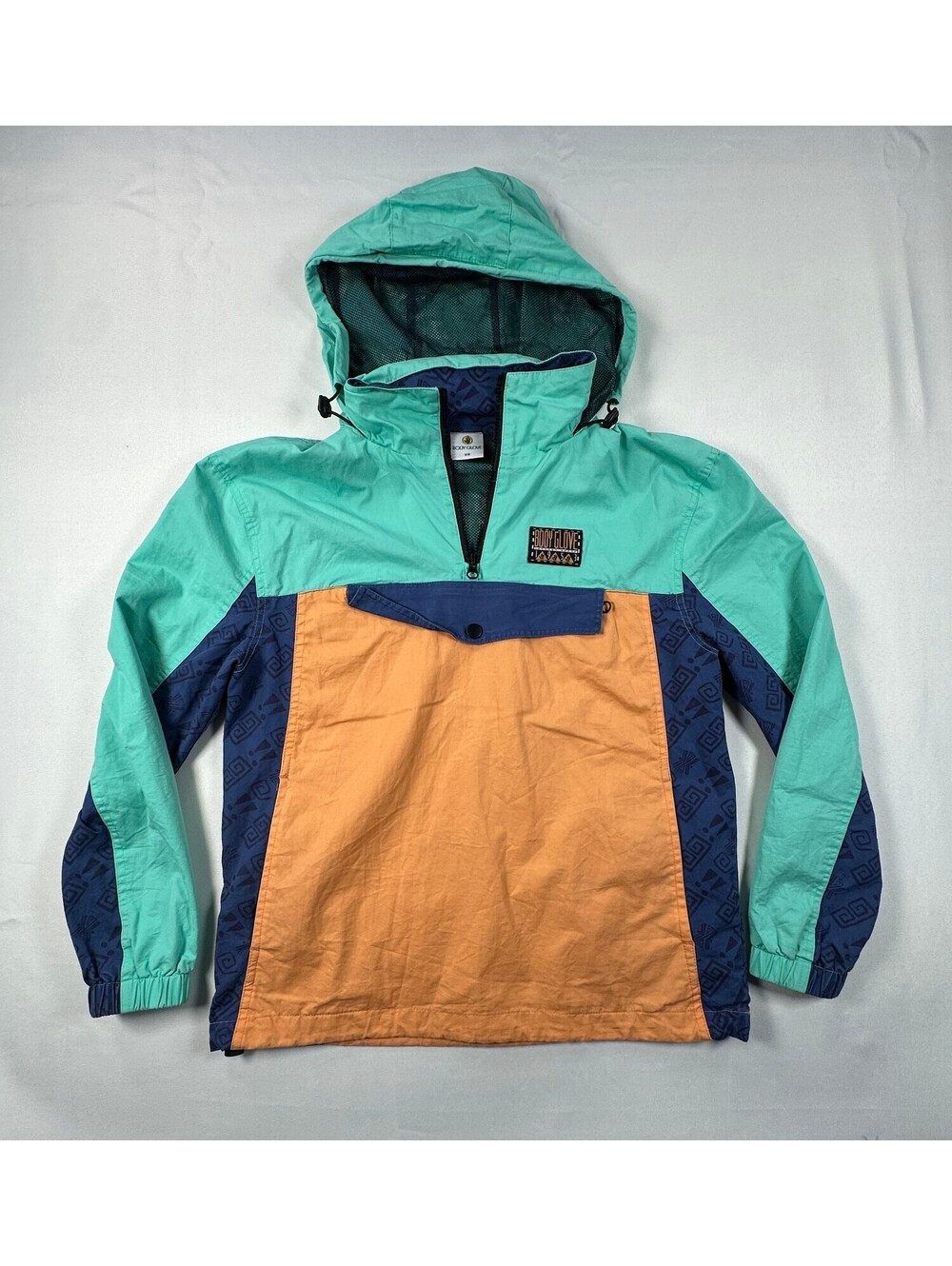 Vintage 90s Body Glove Anorak Jacket XS Teal Orange Colorblock Windbreaker Flaw